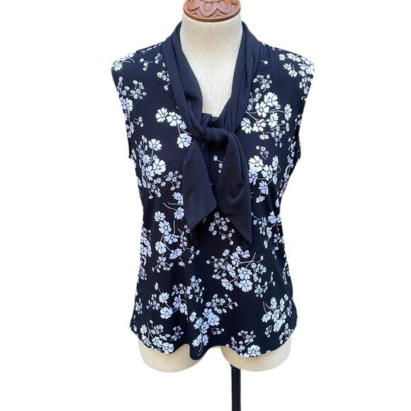 Adrienne Vittadini Sleeveless Top with Draped Scarf Black Floral *READ* - Picture 1 of 9